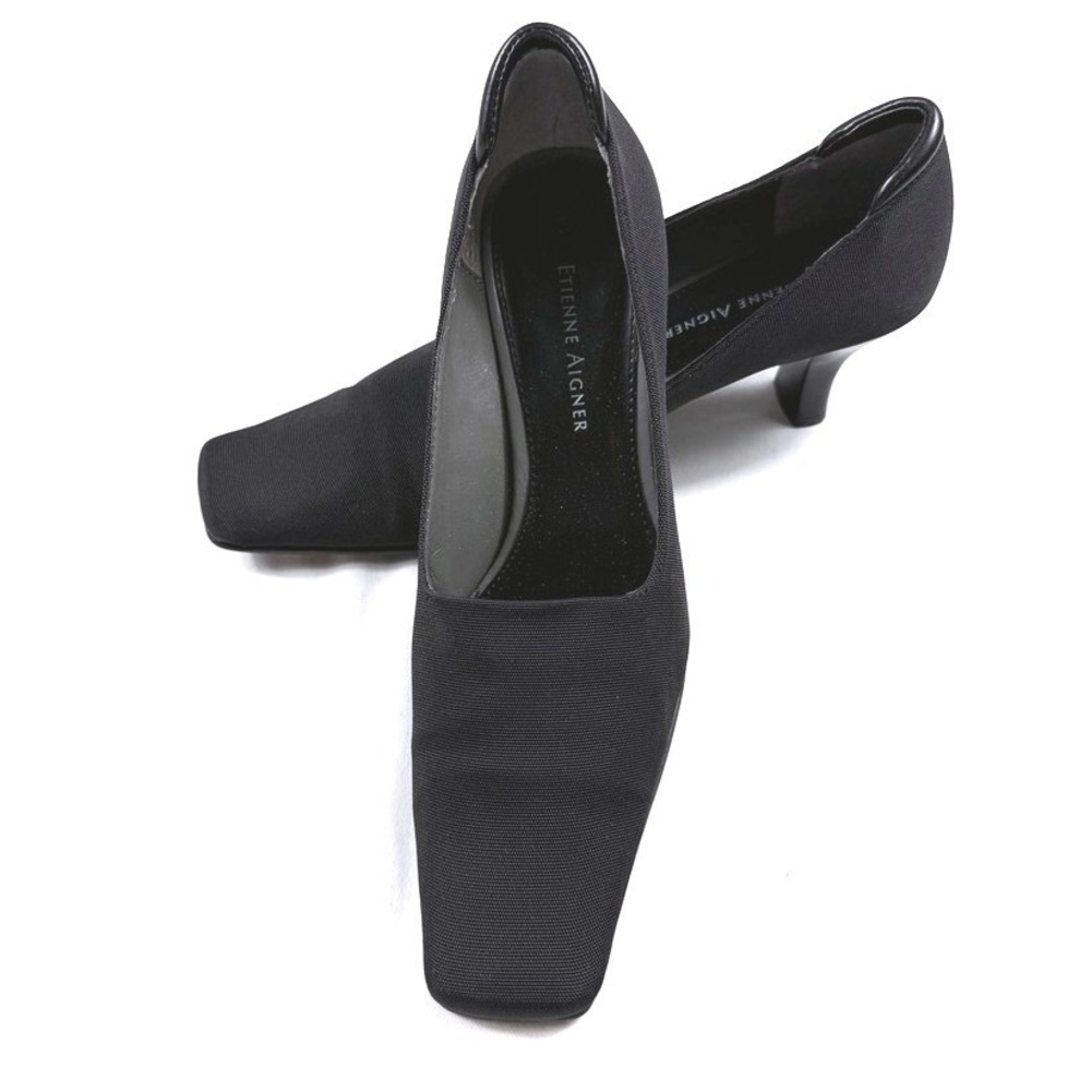 Vintage Etienne‎ Aigner Black Fabric Square Toe Kitten Heel Pumps Womens 5.5M